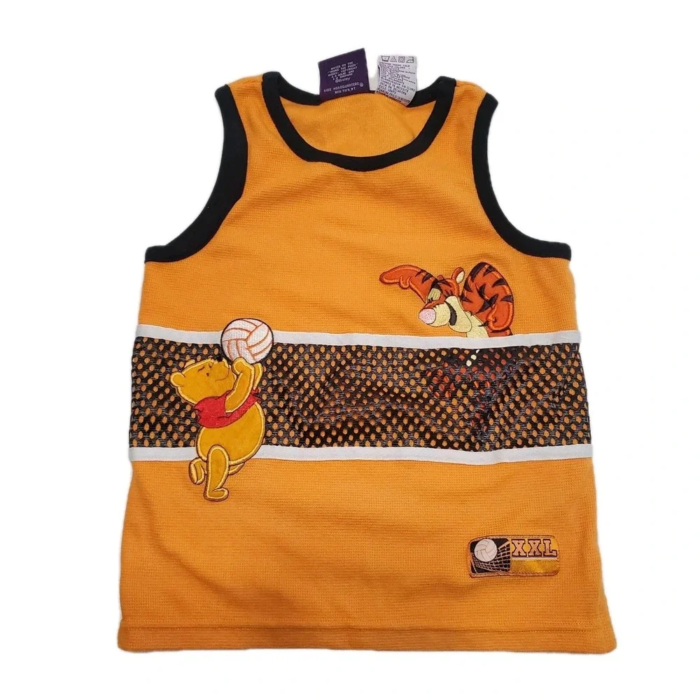 Vintage Disney Winnie the Pooh Tigger Boys Orange Mesh Tank Top Shirt Size 7
